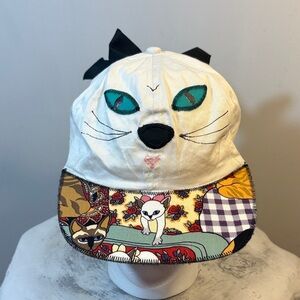 Handmade Cat Eye Appliqué Stitching Quilted Patchwork Bow Hat, Hand Sewn/Painted